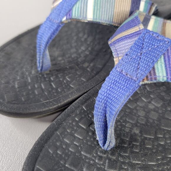 Clarks Tate Muse Flip Flops Striped Strap Slip On Thong Sandals Blue Size 6M - Picture 10 of 12